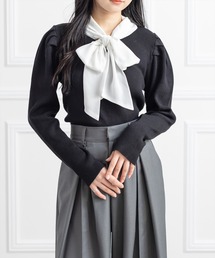 clear | 布帛ボウタイパワショルニットトップス[大人 フェミニン 上品]≪AW新作≫(ニット/セーター)