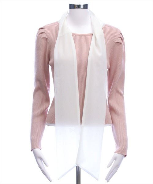 clear（クリア）の「布帛ボウタイパワショルニットトップス[大人 フェミニン 上品]（ニット/セーター・レディース・アイボリー/ブラック/グレー/ピンク・F）」の13枚目の写真