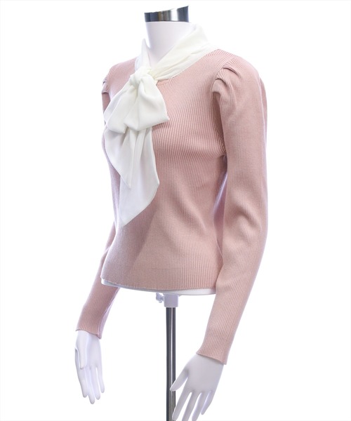 clear（クリア）の「布帛ボウタイパワショルニットトップス[大人 フェミニン 上品]（ニット/セーター・レディース・アイボリー/ブラック/グレー/ピンク・F）」の14枚目の写真