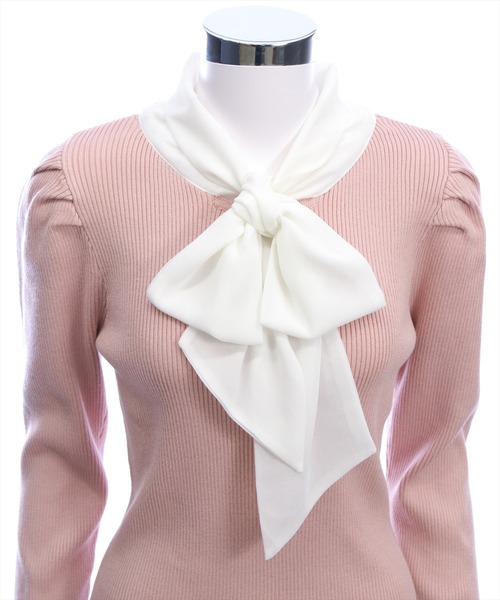 clear（クリア）の「布帛ボウタイパワショルニットトップス[大人 フェミニン 上品]（ニット/セーター・レディース・アイボリー/ブラック/グレー/ピンク・F）」の18枚目の写真