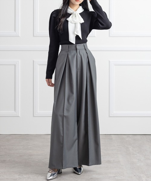 clear（クリア）の「布帛ボウタイパワショルニットトップス[大人 フェミニン 上品]（ニット/セーター・レディース・アイボリー/ブラック/グレー/ピンク・F）」の8枚目の写真