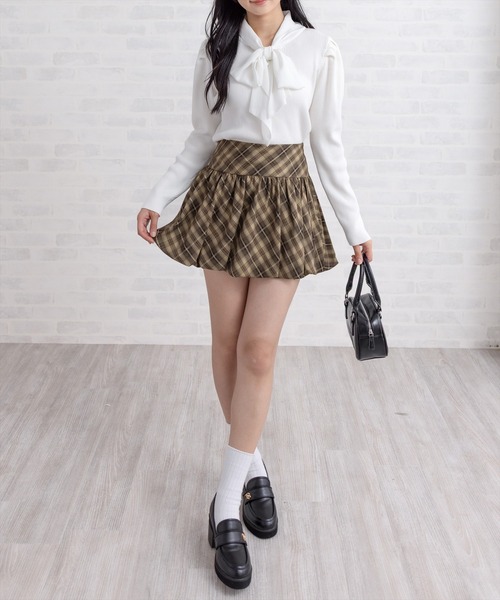 clear（クリア）の「布帛ボウタイパワショルニットトップス[大人 フェミニン 上品]（ニット/セーター・レディース・アイボリー/ブラック/グレー/ピンク・F）」の6枚目の写真