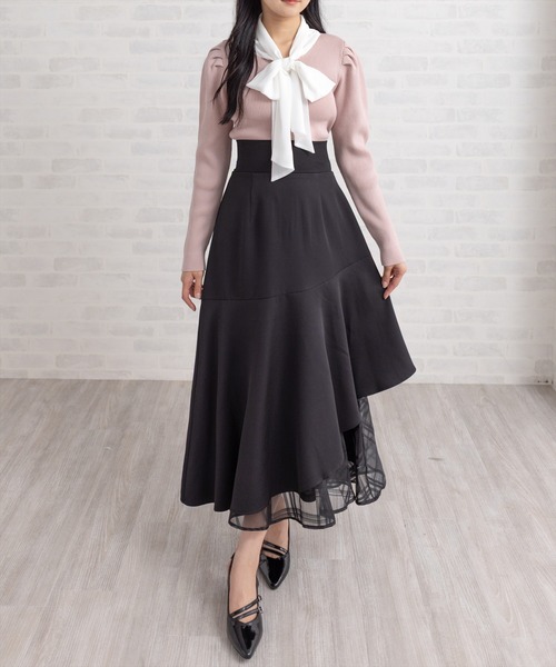 clear（クリア）の「布帛ボウタイパワショルニットトップス[大人 フェミニン 上品]（ニット/セーター・レディース・アイボリー/ブラック/グレー/ピンク・F）」の5枚目の写真