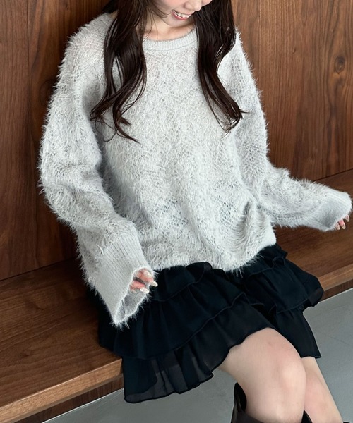 archives（アルシーヴ）の「シャギーフラワーＪＱミドルニットプルオーバー（ニット/セーター・レディース・イエロー/ブラウン/アイボリー/グレー・MEDIUM）」の3枚目の写真