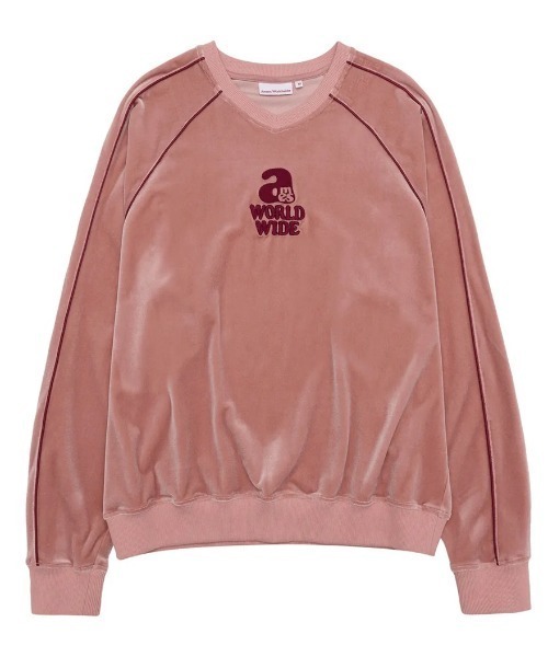 AMESWORLDWIDE(アメスワールドワイド)の「A'GEM/9 × .kom 『AMESWORLDWIDE/アメスワールドワイド』 V NECK VELOUR SWEATSHIRT/V ネック ベロア スウェットシャツ(スウェット・レディース・ネイビー/ピンク・M)」の16枚目の写真