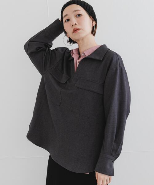 F by ROSSO（エフバイロッソ）の「F by ROSSO　ウールライクプルブラウス（シャツ/ブラウス・レディース・ブラウン/チャコールグレー・FREE）」の2枚目の写真