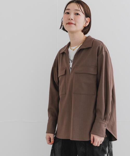 F by ROSSO（エフバイロッソ）の「F by ROSSO　ウールライクプルブラウス（シャツ/ブラウス・レディース・ブラウン/チャコールグレー・FREE）」の3枚目の写真