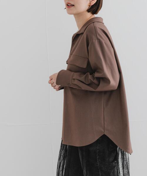 F by ROSSO（エフバイロッソ）の「F by ROSSO　ウールライクプルブラウス（シャツ/ブラウス・レディース・ブラウン/チャコールグレー・FREE）」の4枚目の写真