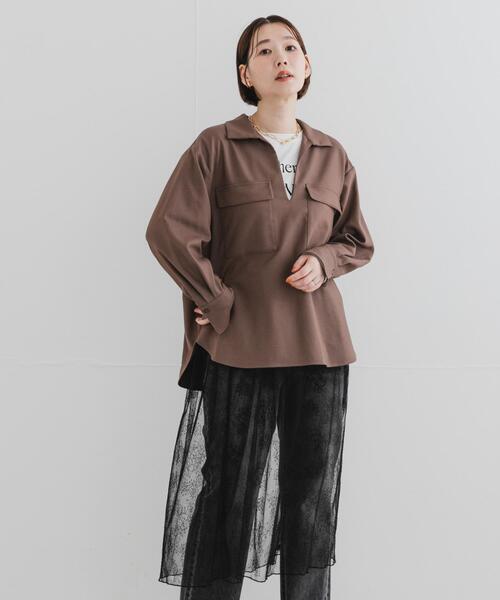 F by ROSSO（エフバイロッソ）の「F by ROSSO　ウールライクプルブラウス（シャツ/ブラウス・レディース・ブラウン/チャコールグレー・FREE）」の6枚目の写真