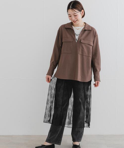 F by ROSSO（エフバイロッソ）の「F by ROSSO　ウールライクプルブラウス（シャツ/ブラウス・レディース・ブラウン/チャコールグレー・FREE）」の7枚目の写真