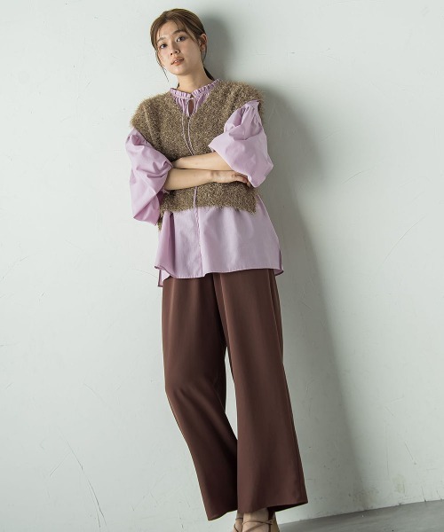 Droite lautreamont(ドロワットロートレアモン)の「セミシアーフリルブラウス≪洗濯機で洗える≫(シャツ/ブラウス・レディース・ピンク/オフホワイト/チャコールグレー・M)」の8枚目の写真