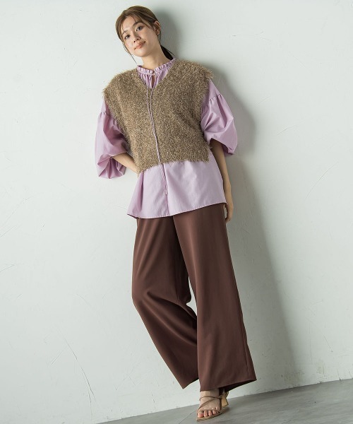 Droite lautreamont(ドロワットロートレアモン)の「セミシアーフリルブラウス≪洗濯機で洗える≫(シャツ/ブラウス・レディース・ピンク/オフホワイト/チャコールグレー・M)」の9枚目の写真