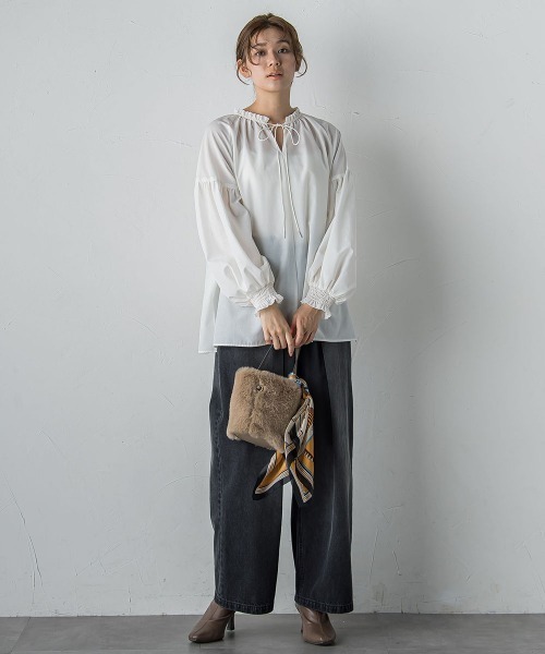 Droite lautreamont(ドロワットロートレアモン)の「セミシアーフリルブラウス≪洗濯機で洗える≫(シャツ/ブラウス・レディース・ピンク/オフホワイト/チャコールグレー・M)」の15枚目の写真