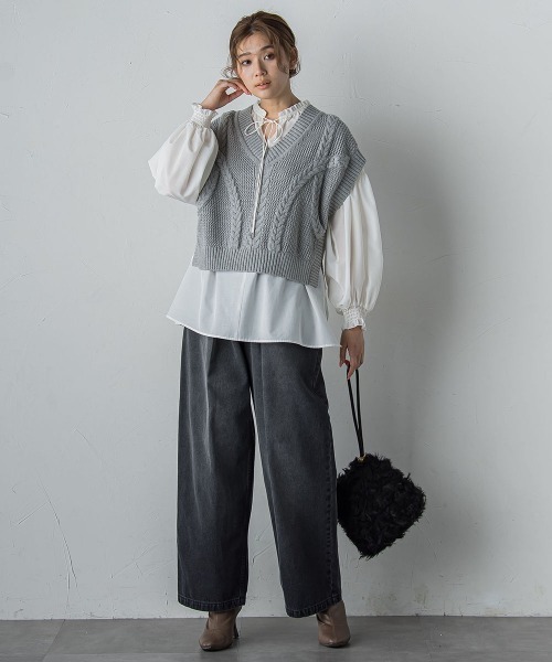 Droite lautreamont(ドロワットロートレアモン)の「セミシアーフリルブラウス≪洗濯機で洗える≫(シャツ/ブラウス・レディース・ピンク/オフホワイト/チャコールグレー・M)」の20枚目の写真