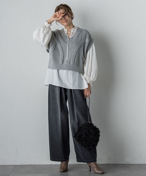 Droite lautreamont(ドロワットロートレアモン)の「セミシアーフリルブラウス≪洗濯機で洗える≫(シャツ/ブラウス・レディース・ピンク/オフホワイト/チャコールグレー・M)」の21枚目の写真