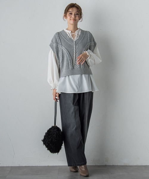 Droite lautreamont(ドロワットロートレアモン)の「セミシアーフリルブラウス≪洗濯機で洗える≫(シャツ/ブラウス・レディース・ピンク/オフホワイト/チャコールグレー・M)」の22枚目の写真