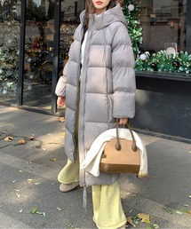 フード付き中綿ロングダウンコート