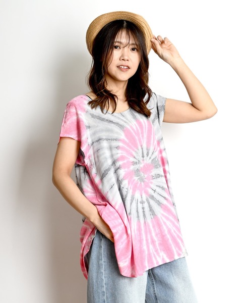 MARAI(マーライ)の「タイダイ染半袖ロングTシャツ(Tシャツ/カットソー・レディース・ピンク系その他/イエロー系その他/マルチ/ブルー/オレンジ系その他/オレンジ/イエロー/ブルー系その他/グリーン系その他/グリーン/ピンク/パープル系その他・FREE)」の9枚目の写真