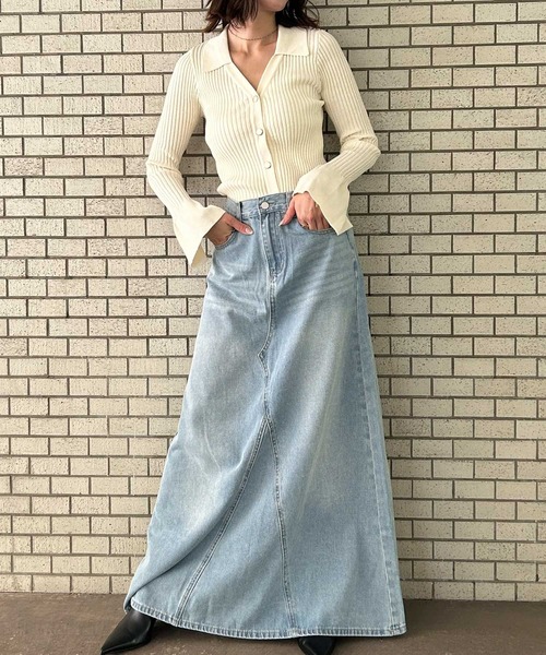Ampirula(アンピルーラ)の「デニムスカート ロング 秋 冬 ゴム Aライン フレア(デニムスカート・レディース・ブルー・S/M)」の2枚目の写真