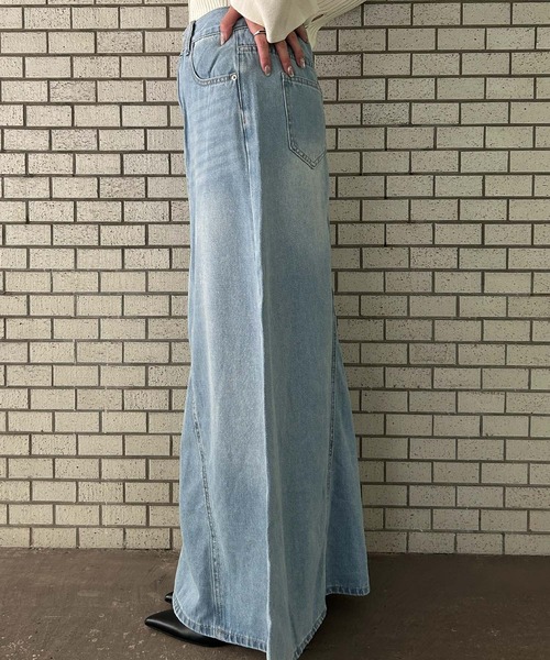Ampirula(アンピルーラ)の「デニムスカート ロング 秋 冬 ゴム Aライン フレア(デニムスカート・レディース・ブルー・S/M)」の5枚目の写真