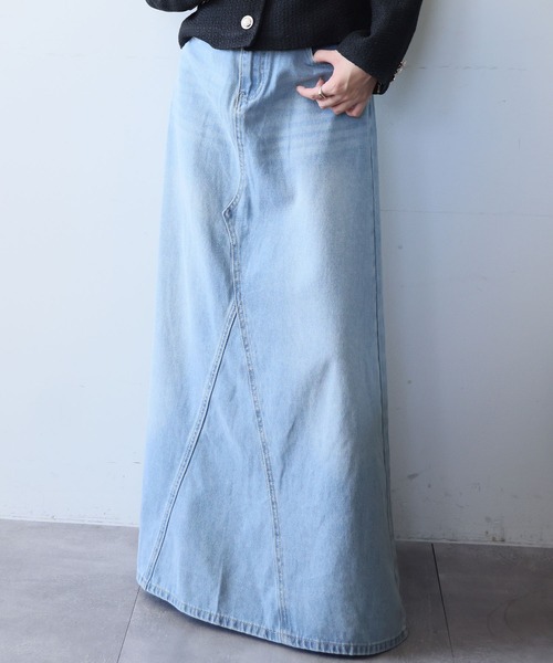 Ampirula(アンピルーラ)の「デニムスカート ロング 秋 冬 ゴム Aライン フレア(デニムスカート・レディース・ブルー・S/M)」の8枚目の写真