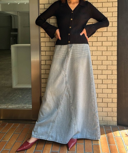 Ampirula(アンピルーラ)の「デニムスカート ロング 秋 冬 ゴム Aライン フレア(デニムスカート・レディース・ブルー・S/M)」の9枚目の写真