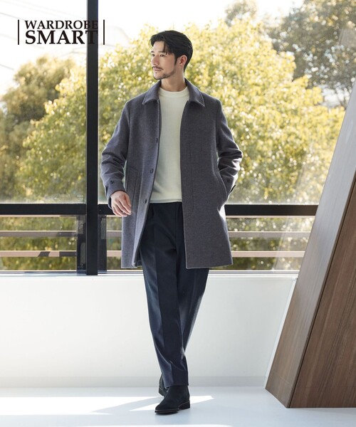 WEB限定 WARDROBE SMART】PE メルトン バルカラーコート（ステンカラー