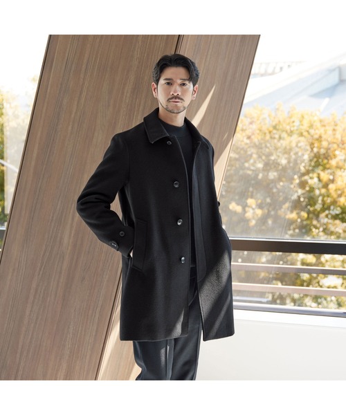 【WEB限定 WARDROBE SMART】PE メルトン バルカラーコート　黒 WEB限定 WARDROBE SMART】PE メルトン バルカラーコート（ステンカラー