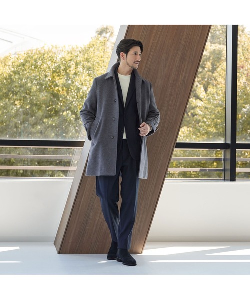 WEB限定 WARDROBE SMART】PE メルトン バルカラーコート（ステンカラー