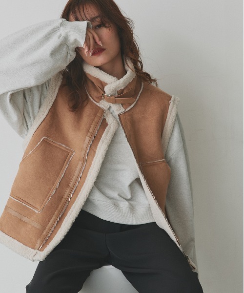 セール】ムートン ボアベスト（ムートンコート）｜ad thie（アドティエ