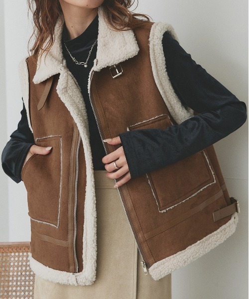 セール】ムートン ボアベスト（ムートンコート）｜ad thie（アドティエ