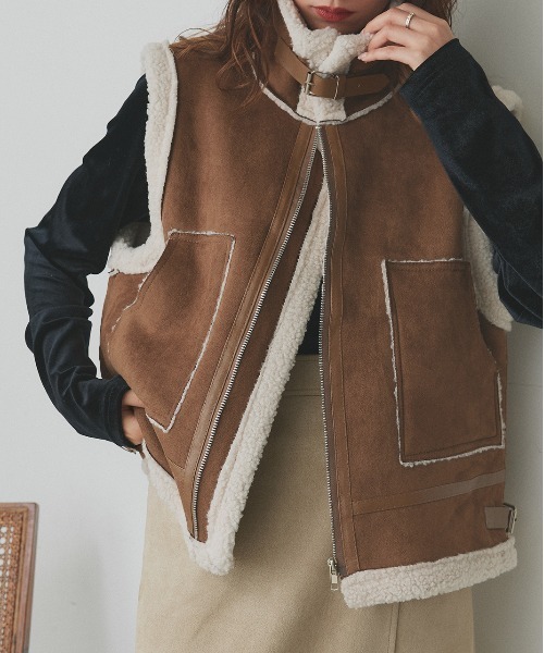 セール】ムートン ボアベスト（ムートンコート）｜ad thie（アドティエ