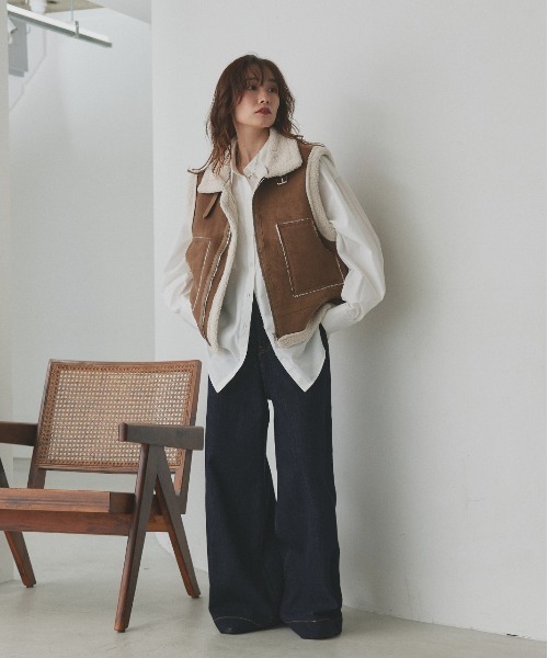 セール】ムートン ボアベスト（ムートンコート）｜ad thie（アドティエ