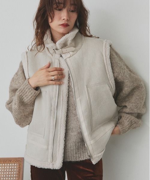 セール】ムートン ボアベスト（ムートンコート）｜ad thie（アドティエ