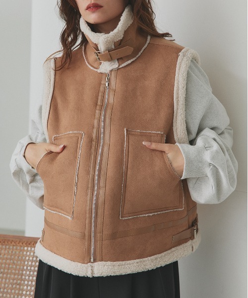 ad thie(アドティエ)の「ムートン ボアベスト(ムートンコート・レディース・ブラック/ブラウン/アイボリー/キャメル・FREE)」の19枚目の写真