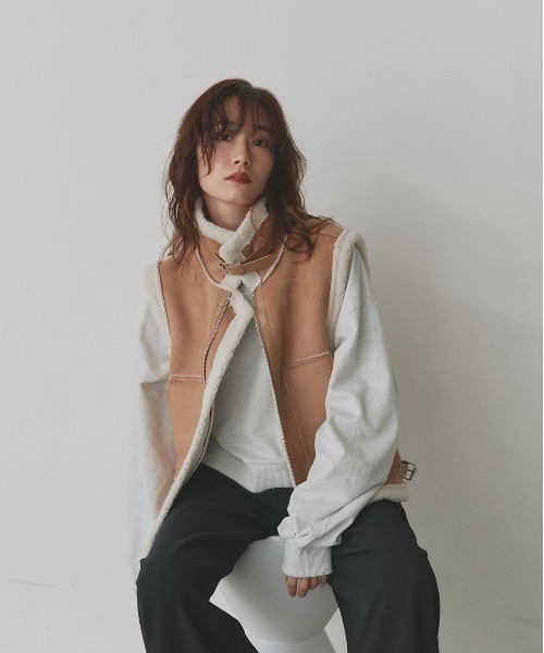 セール】ムートン ボアベスト（ムートンコート）｜ad thie（アドティエ