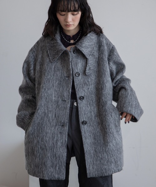 シャギーミディアム丈2wayスタンドネックコート（ステンカラーコート