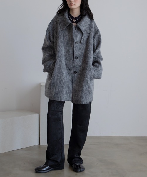 今期最新作☆受注会No.1シャギースタンドネックコート新品 She's Closet ステンカラーコート コート スタンドネックミドル丈