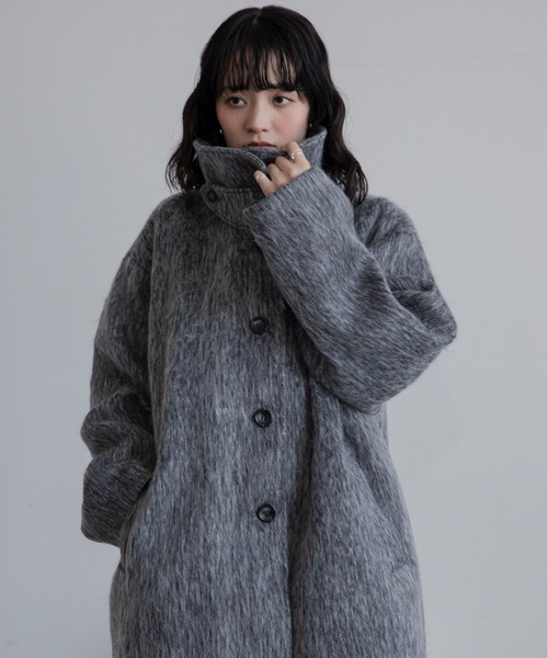 VACANCY(ヴァカンシー)の「シャギーミディアム丈2wayスタンドネックコート(ステンカラーコート・レディース・グレー/ブラック・FREE)」の6枚目の写真