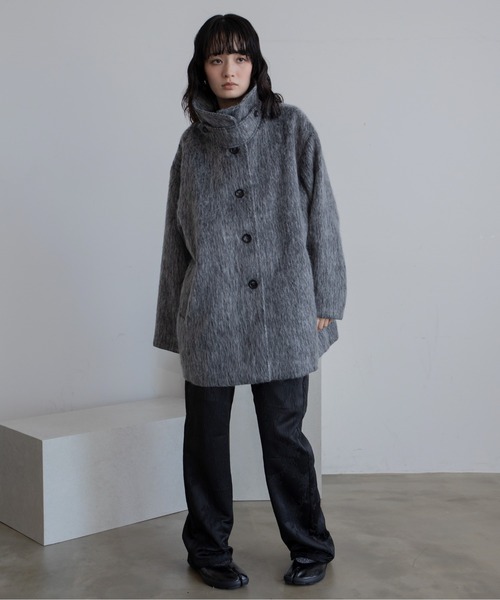 シャギーミディアム丈2wayスタンドネックコート（ステンカラーコート