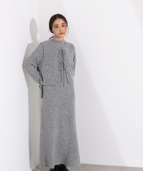 N.（N. Natural Beauty Basic）（エヌエヌナチュラルビューティーベーシック）の「リボンニットアンサンブルワンピース（ワンピース・レディース・ネイビー/グレー・MEDIUM）」の12枚目の写真