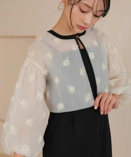 セール】【2点セットアイテム】2wayフラワーモチーフボレロ