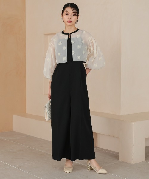 Jolie et Jolie(ジョリーエジョリー)の「【再入荷】2wayフラワーモチーフボレロオールインワンパンツドレス(パンツドレス・レディース・ブラック×グレー/ブラック×ベージュ/ブラック×ブラック・LL/S/M/L/4L/3L)」の8枚目の写真