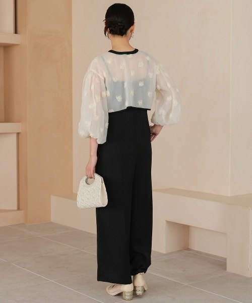 Jolie et Jolie(ジョリーエジョリー)の「【再入荷】2wayフラワーモチーフボレロオールインワンパンツドレス(パンツドレス・レディース・ブラック×グレー/ブラック×ベージュ/ブラック×ブラック・LL/S/M/L/4L/3L)」の10枚目の写真
