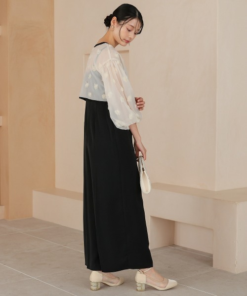 Jolie et Jolie(ジョリーエジョリー)の「【再入荷】2wayフラワーモチーフボレロオールインワンパンツドレス(パンツドレス・レディース・ブラック×グレー/ブラック×ベージュ/ブラック×ブラック・LL/S/M/L/4L/3L)」の11枚目の写真