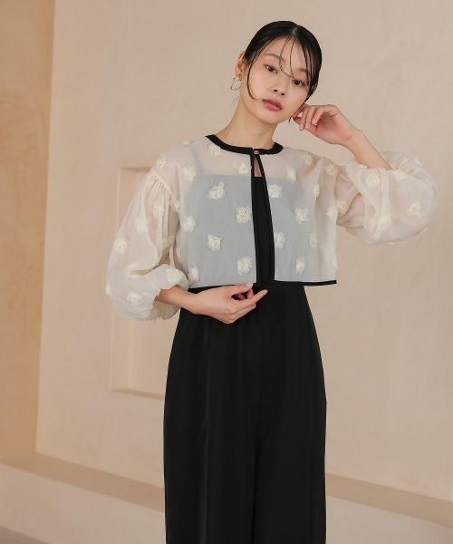 Jolie et Jolie(ジョリーエジョリー)の「【再入荷】2wayフラワーモチーフボレロオールインワンパンツドレス(パンツドレス・レディース・ブラック×グレー/ブラック×ベージュ/ブラック×ブラック・LL/S/M/L/4L/3L)」の6枚目の写真