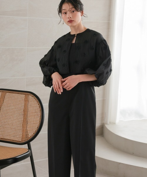 Jolie et Jolie(ジョリーエジョリー)の「【再入荷】2wayフラワーモチーフボレロオールインワンパンツドレス(パンツドレス・レディース・ブラック×グレー/ブラック×ベージュ/ブラック×ブラック・LL/S/M/L/4L/3L)」の19枚目の写真