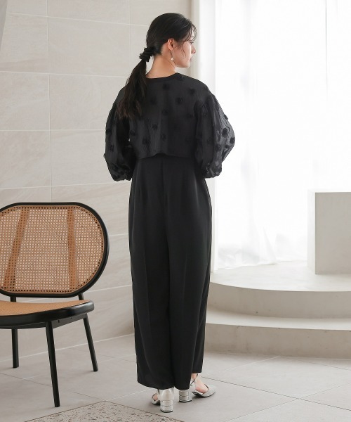 Jolie et Jolie(ジョリーエジョリー)の「【再入荷】2wayフラワーモチーフボレロオールインワンパンツドレス(パンツドレス・レディース・ブラック×グレー/ブラック×ベージュ/ブラック×ブラック・LL/S/M/L/4L/3L)」の22枚目の写真