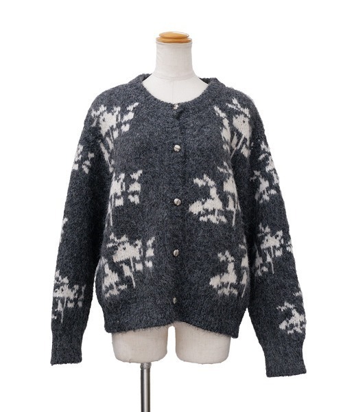 CLOTHY(クロシィ)の「【ふわもこ感がたまらない◎冬ムード満点の大人カーデ】レトロノルディック柄カーディガン(カーディガン/ボレロ・レディース・チャコールグレー/カーキ・FREE)」の8枚目の写真