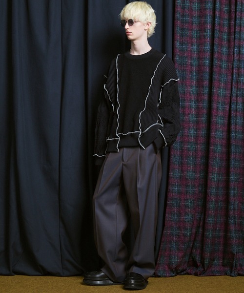 MAISON SPECIAL(メゾンスペシャル)の「《UNISEX》Sweat Docking Mellow Knit/スウェットドッキングメロウニット【MAISON SPECIAL/メゾンスペシャル】(ニット/セーター・メンズ・ネイビー/ブラック・2/1/0)」の4枚目の写真